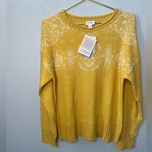 LuLaRoe Harper Knit Harper Mustard White Detail Sweater Rolled Hems Medium NWT